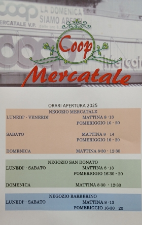 ORARI APERTURA DEI NOSTRI NEGOZI - Coop Mercatale